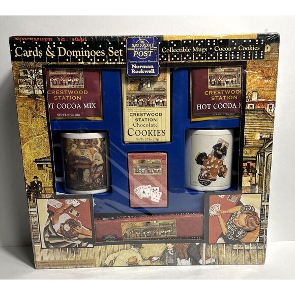 The Saturday Evening Post Norman Rockwell Cards & Dominoes set includes 2 mugs - Picture 2 of 10